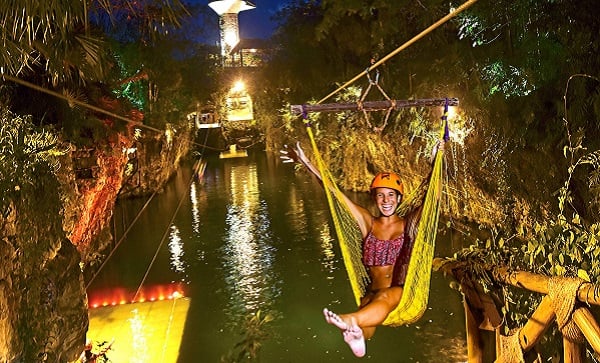 Night time hammock splash adventure.