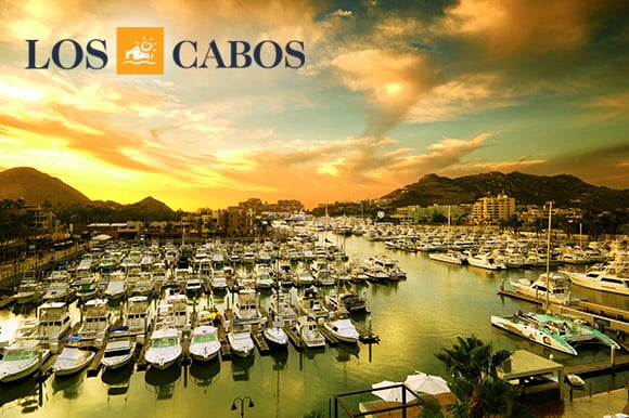 The Los Cabos marina at sunset.