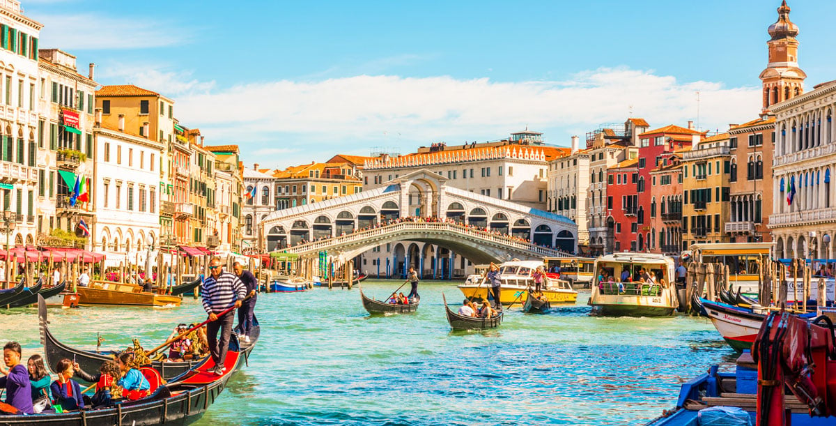 Gondolas in Grand Canal in Venice